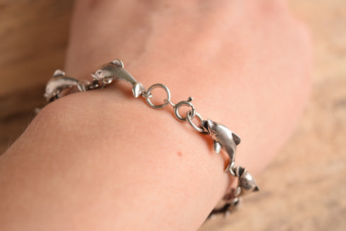 Sterling Silver Dolphin Link Bracelet